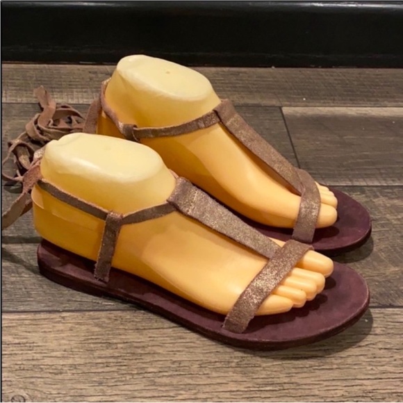 Authentic Free People leather lace up designer sandals sz 7 Euro 37 - Picture 4 of 8